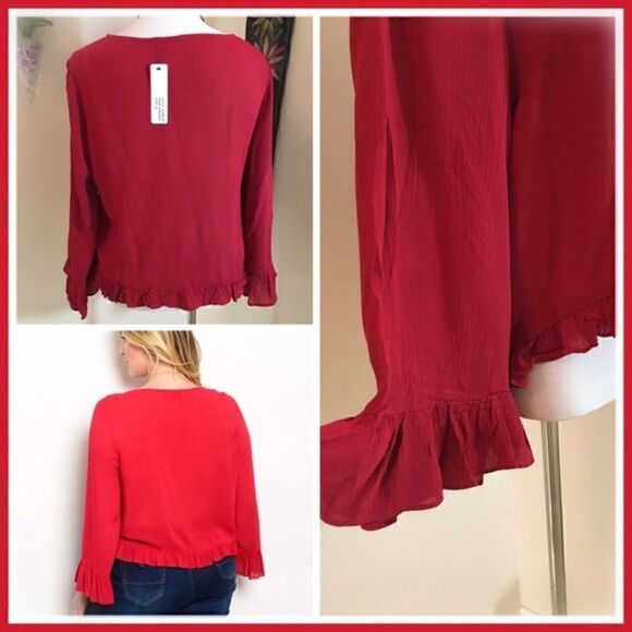 Final Price | Dark Red Long Sleeve Top with Ruffled Hem and Sleeves - Picture 3 of 5